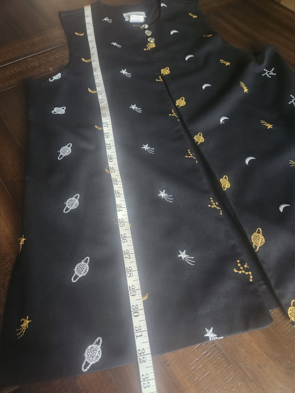 Celestial Black Sleeveless‎ Long Vest With Top Buttondls Sz 14 - Picture 10 of 11